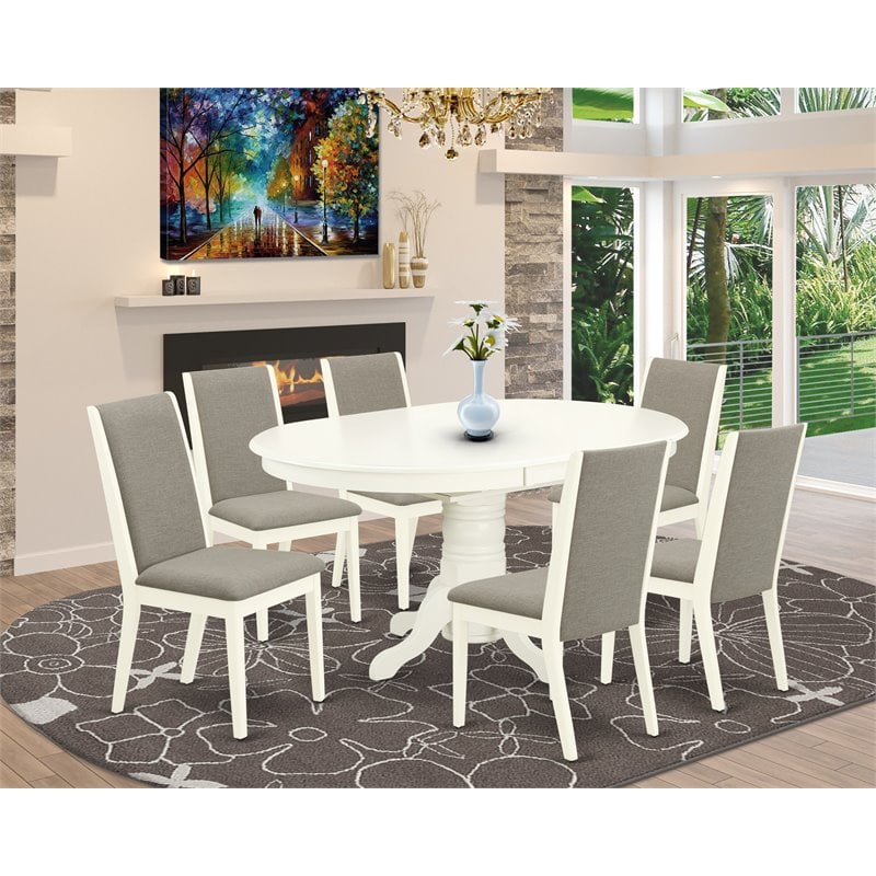 East West Furniture Avon 7-piece Wood Dining Table Set in Linen White