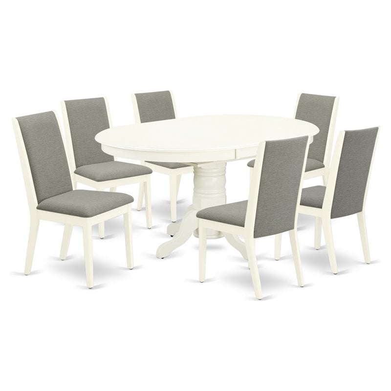 East West Furniture Avon 7-piece Wood Dining Table Set in Linen White