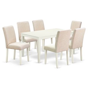 east west furniture capri 7-piece wood dining set with fabric seat in white