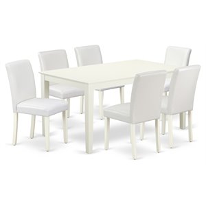 East West Furniture Capri 7-piece Wood Dining Set with Leather Seat in White