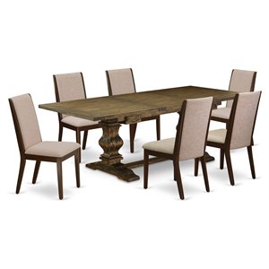 East West Furniture Lassale 7-piece Wood Dining Set in Jacobean Brown/Light Tan
