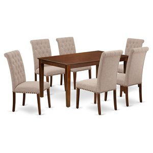 East West Furniture Capri 7-piece Wood Dining Set in Mahogany/Light Fawn