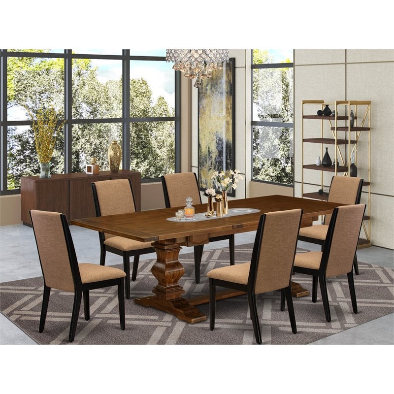 East West Furniture Lassale 7-piece Wood Kitchen Table Set in Walnut