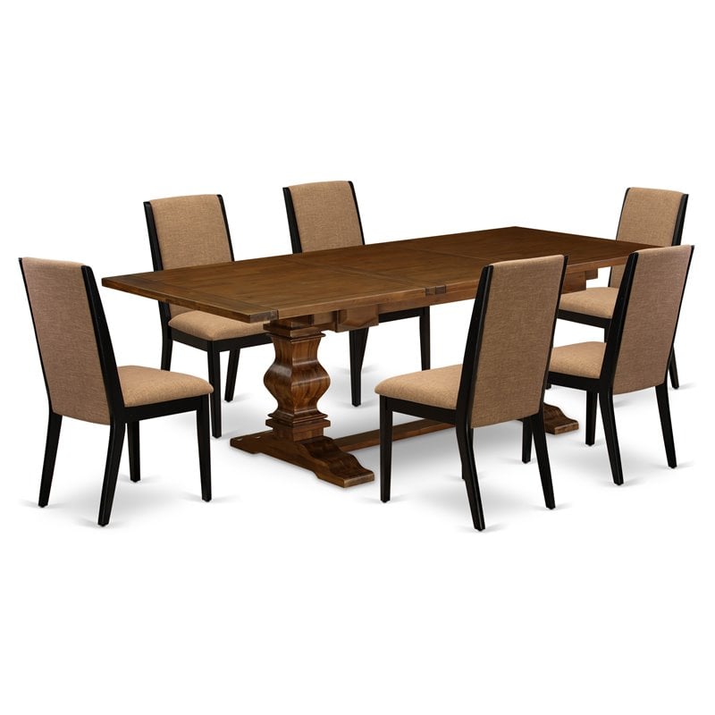 East West Furniture Lassale 7-piece Wood Kitchen Table Set in Walnut