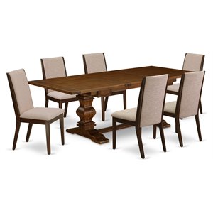 East West Furniture Lassale 7-piece Wood Dining Set in Walnut/Light Tan