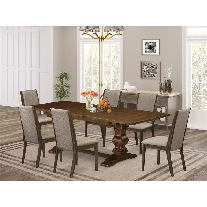 East West Furniture Lassale 7-piece Wood Dinette Set in Walnut