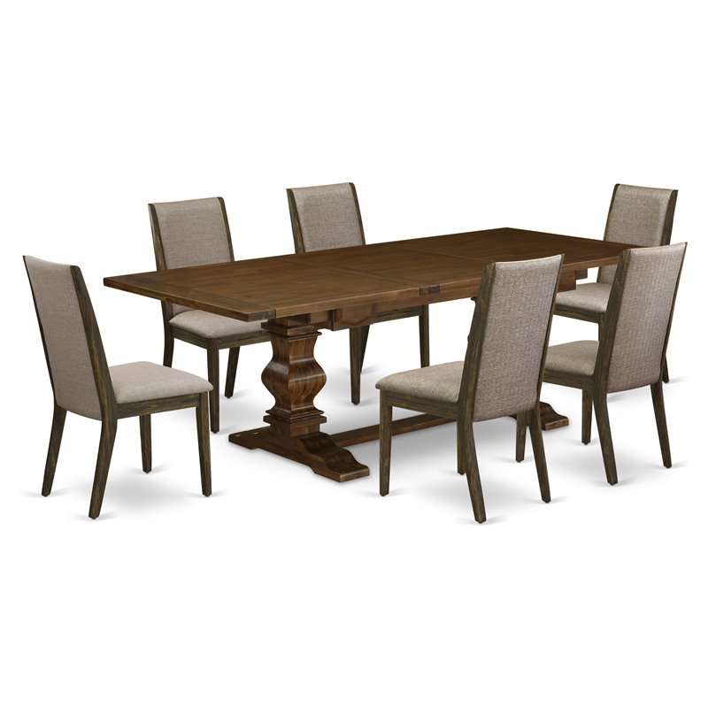 East West Furniture Lassale 7-piece Wood Dinette Set in Walnut