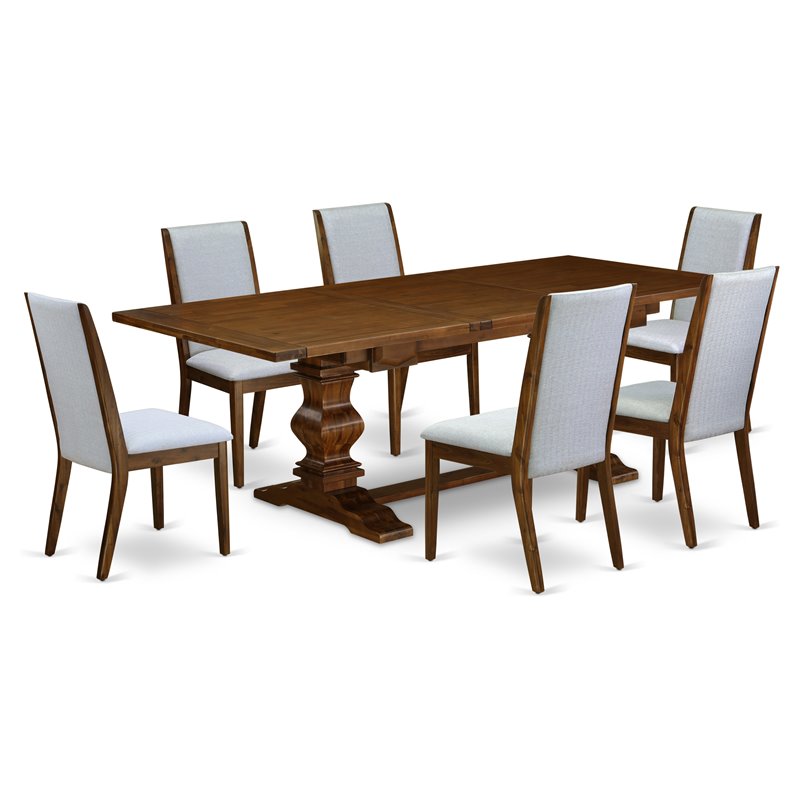 East West Furniture Lassale 7-piece Wood Dining Room Table Set in Walnut