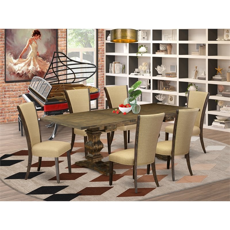 East West Furniture Lassale 7-piece Wood Dining Set in Jacobean Brown