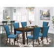 East West Furniture Celina 7-piece Wood Dining Set in Jacobean Brown/Blue