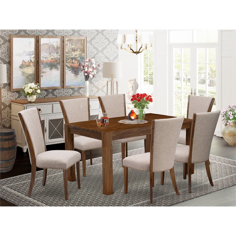 East West Furniture Celina 7-piece Wood Dining Set in Natural/Light Tan
