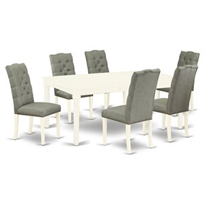 East West Furniture Dover 7-piece Wood Dining Table Set in Linen White