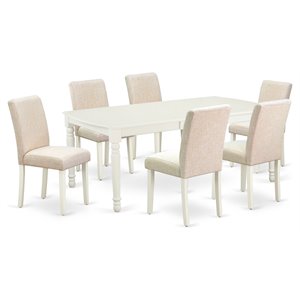 East West Furniture Dover 7-piece Wood Dining Set with Fabric Seat in White