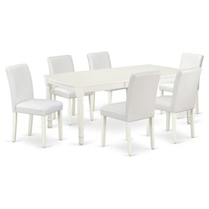 East West Furniture Dover 7-piece Wood Dining Set with Leather Seat in White