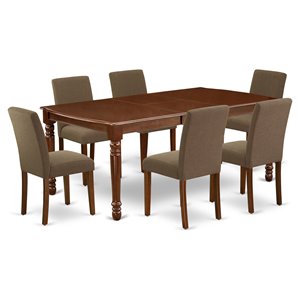 east west furniture dover 7-piece wood dining set in mahogany/coffee