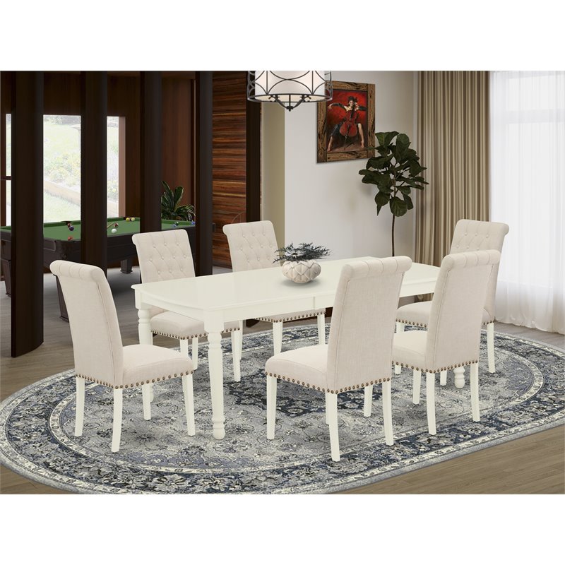 East West Furniture Dover 7-piece Wood Dinette Set in Linen White/Light Beige