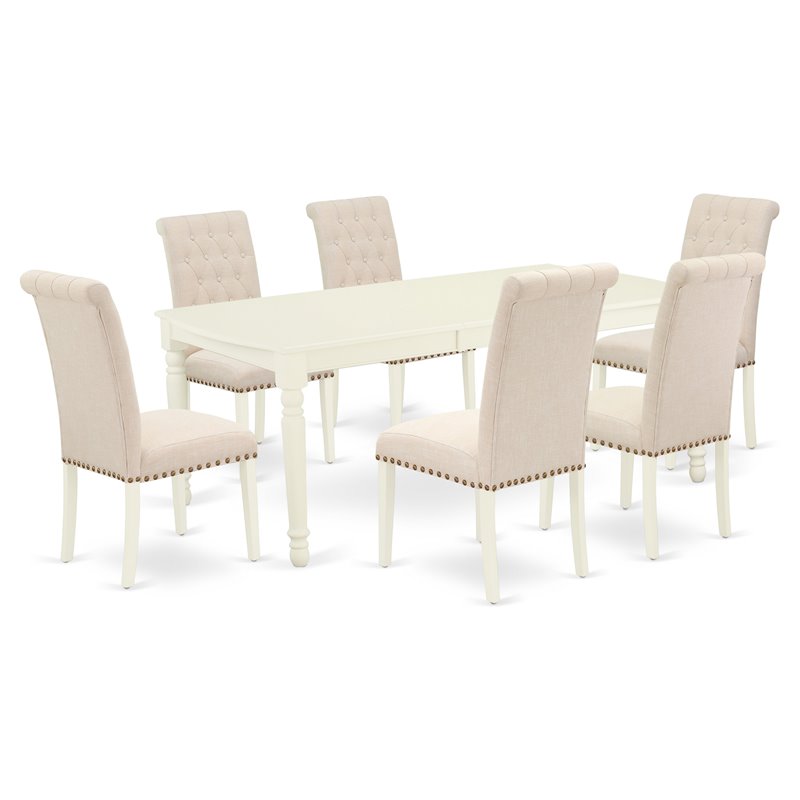East West Furniture Dover 7-piece Wood Dinette Set in Linen White/Light Beige