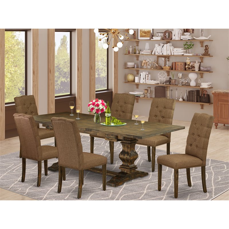 East West Furniture Lassale 7-piece Wood Dining Set in Jacobean/Brown Beige