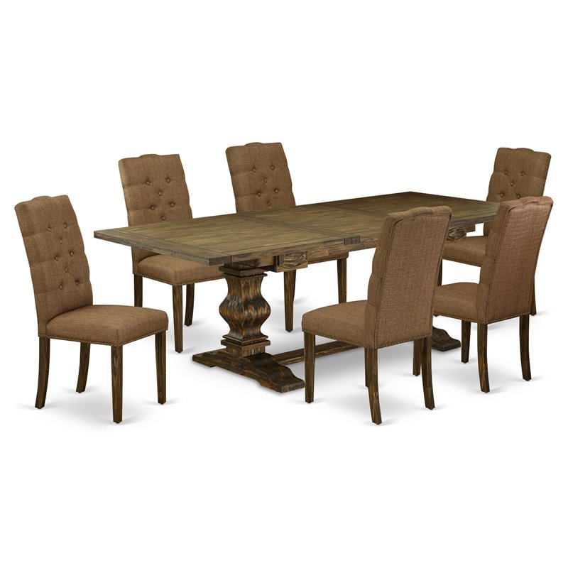 East West Furniture Lassale 7-piece Wood Dining Set in Jacobean/Brown Beige