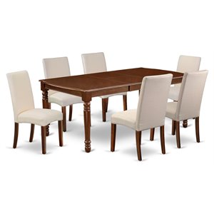 East West Furniture Dover 7-piece Wood Dining Set in Mahogany/Cream