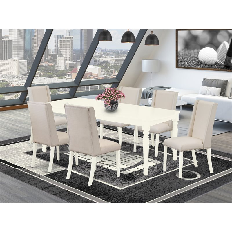 East West Furniture Dover 7-piece Wood Dining Room Set in Linen White