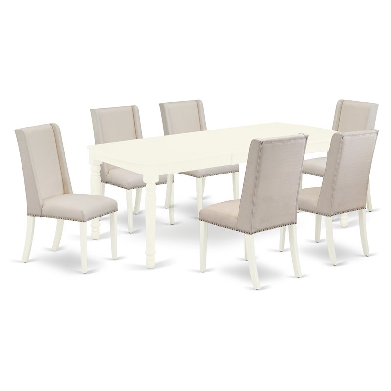 East West Furniture Dover 7-piece Wood Dining Room Set in Linen White
