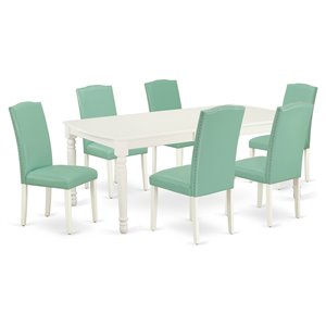 east west furniture dover 7-piece wood dining set in linen white/pond