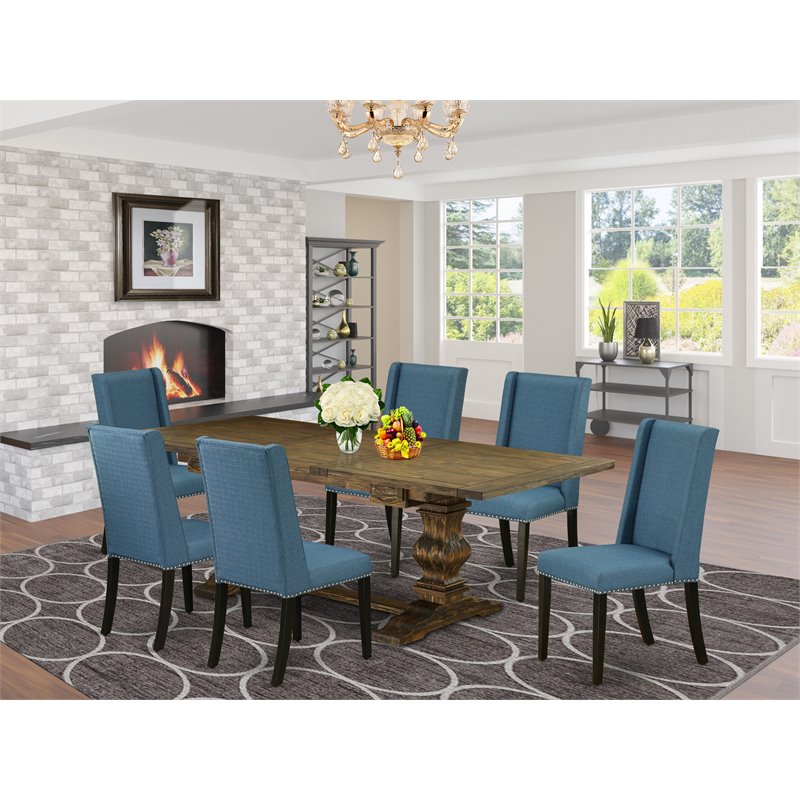 East West Furniture Lassale 7-piece Wood Dining Set in Jacobean Brown/Black