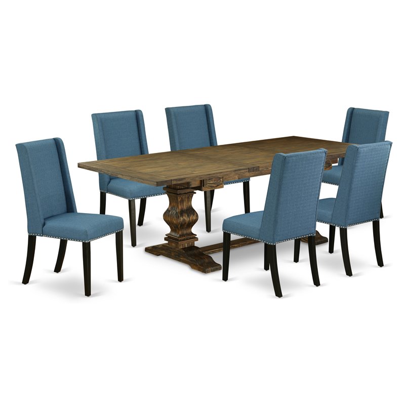 East West Furniture Lassale 7-piece Wood Dining Set in Jacobean Brown/Black