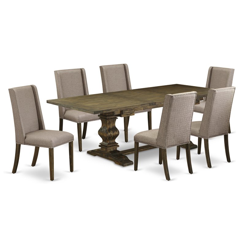 East West Furniture Lassale 7-piece Wood Dining Set in Jacobean Brown/Dark Khaki