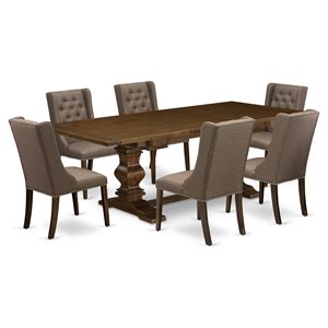 east west furniture lassale 7-piece wood dining set in walnut/brown