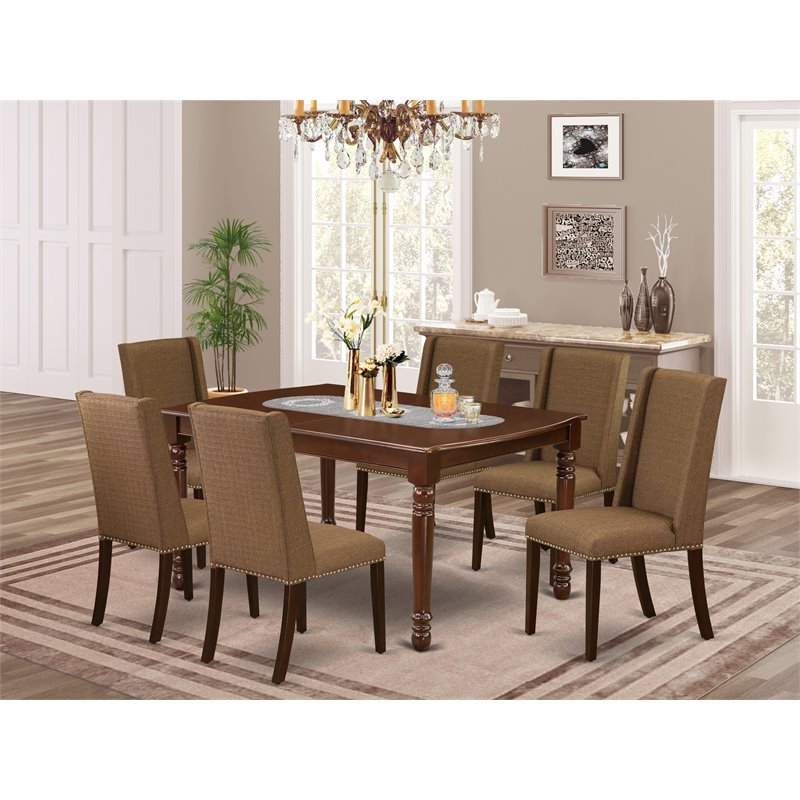 East West Furniture Dover 7-piece Wood Dining Room Set in Mahogany