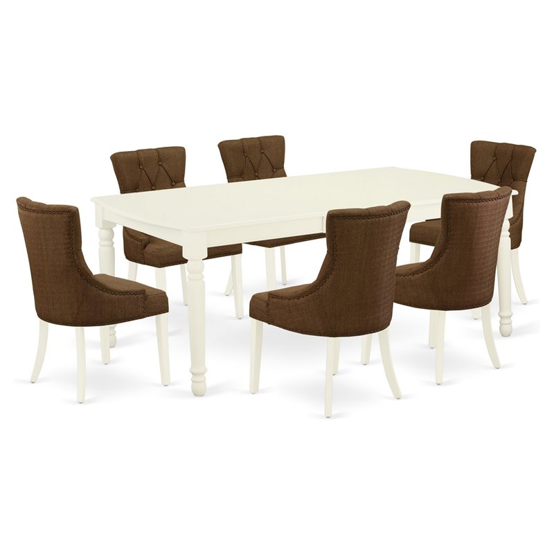 East West Furniture Dover 7-piece Wood Dinette Set in Linen White