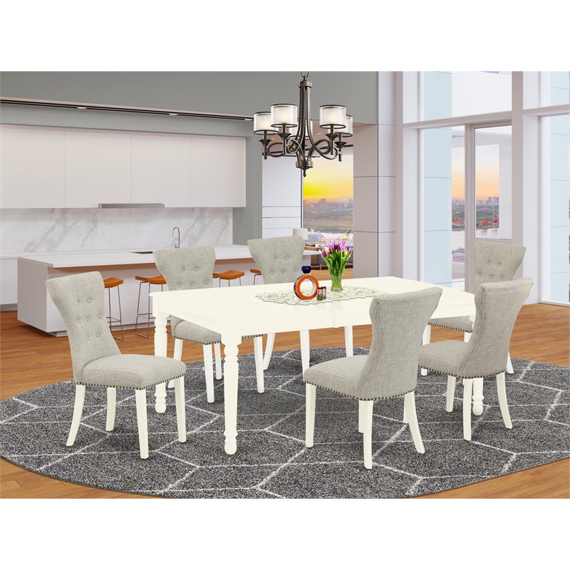East West Furniture Dover 7-piece Wood Kitchen Set in Linen White