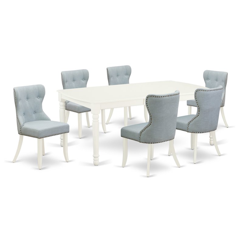 East West Furniture Dover 7-piece Wood Dining Room Table Set in Linen White