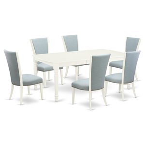 East West Furniture Dover 7-piece Wood Dining Set in Linen White