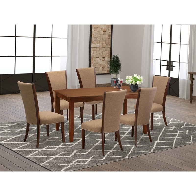 East West Furniture Dudley 7-piece Wood Table and Dining Chairs in Mahogany
