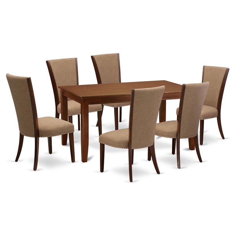 East West Furniture Dudley 7-piece Wood Table and Dining Chairs in Mahogany