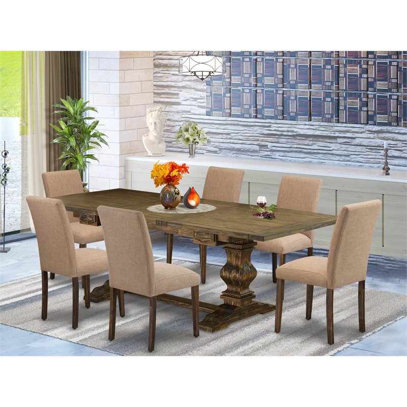 East West Furniture Lassale 7-piece Wood Kitchen Set in Brown/Light Sable