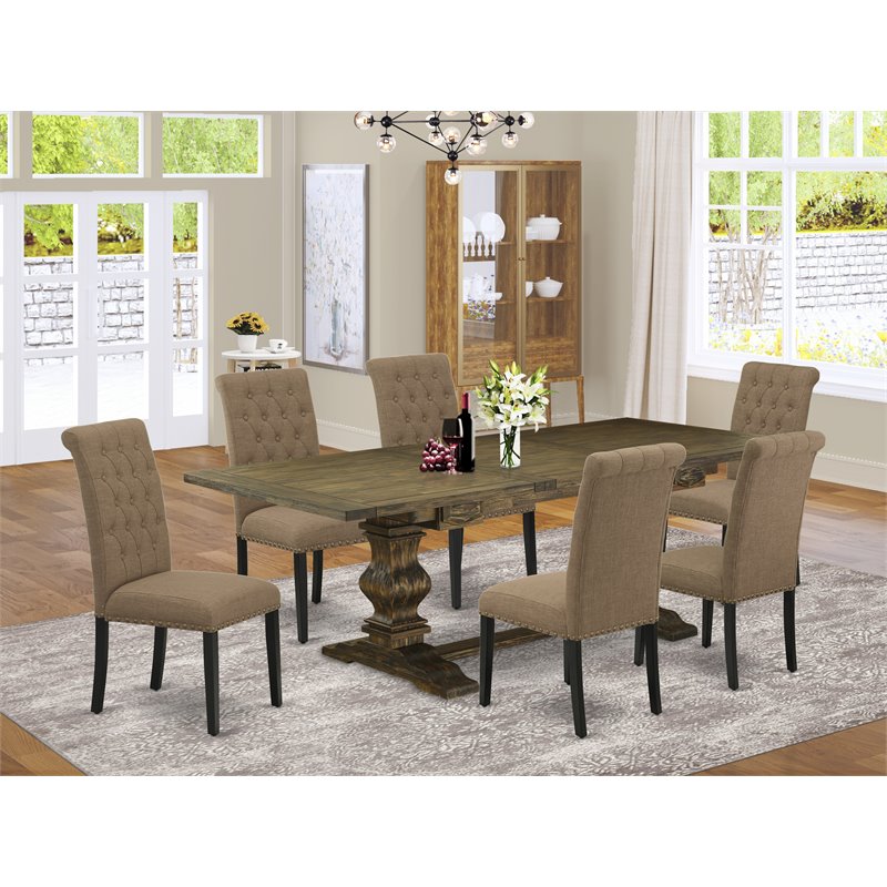 East West Furniture Lassale 7-piece Wood Dining Set in Brown/Light Sable
