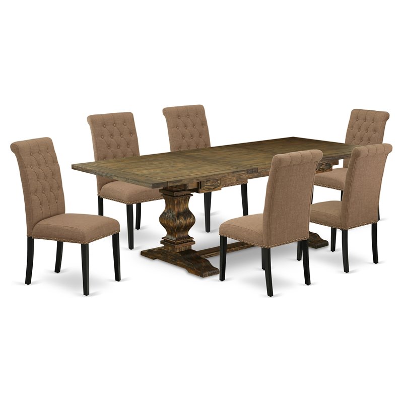 East West Furniture Lassale 7-piece Wood Dining Set in Brown/Light Sable