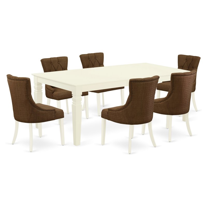 East West Furniture Logan 7-piece Wood Dining Set in Linen White/Dark Coffee