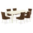 East West Furniture Logan 7-piece Wood Dining Set in Linen White/Dark Coffee