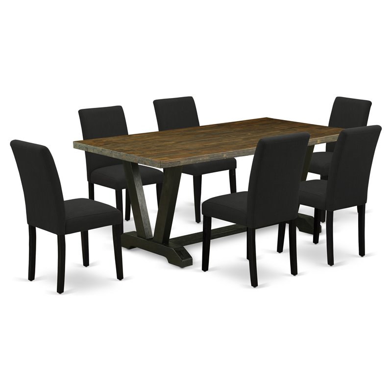 East West Furniture V-Style 7-piece Wood Dining Set in Distressed Jacobean Brown