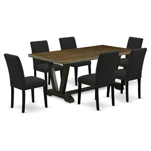East West Furniture V-Style 7-piece Wood Dining Set in Distressed Jacobean Brown