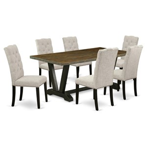 East West Furniture V-Style 7-piece Wood Dining Room Set in Doeskin Gray