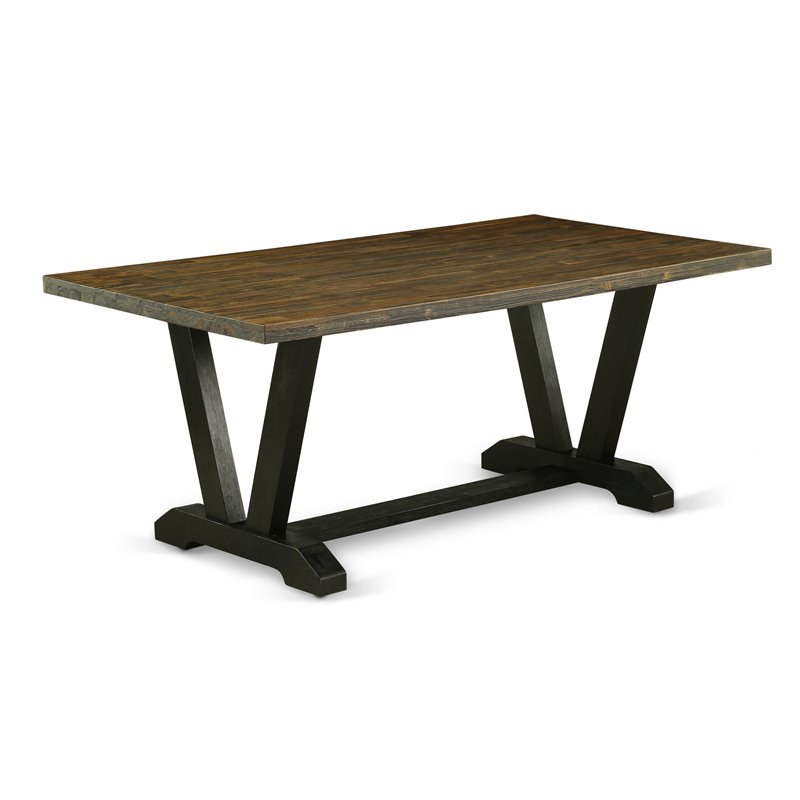 East West Furniture V-Style 7-piece Wood Dining Set in Black/Coffee