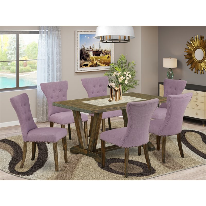 East West Furniture V-Style 7-piece Wood Kitchen Table Set in Dahlia Purple