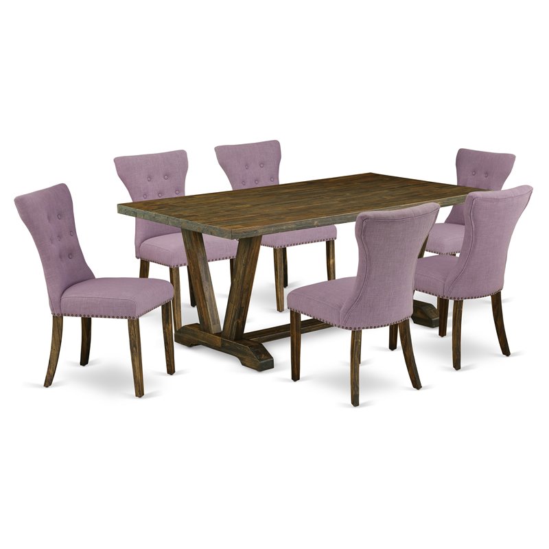 East West Furniture V-Style 7-piece Wood Kitchen Table Set in Dahlia Purple
