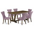 East West Furniture V-Style 7-piece Wood Kitchen Table Set in Dahlia Purple
